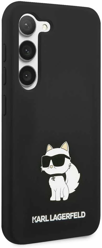 Karl Lagerfeld Karlas Lagerfeldas KLHCS23MSNCHBCK S23+ S916 kietas dėklas, juodas/juodas silikoninis dėklas