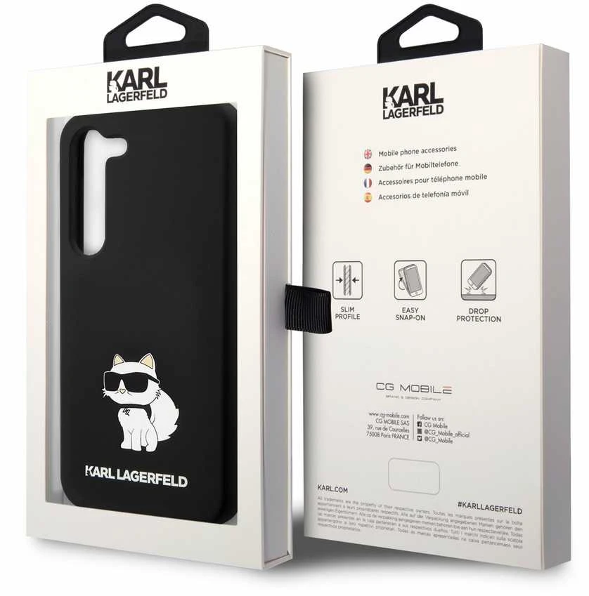 Karl Lagerfeld Karlas Lagerfeldas KLHCS23MSNCHBCK S23+ S916 kietas dėklas, juodas/juodas silikoninis dėklas