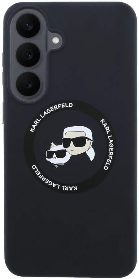 Karl Lagerfeld Liquid Silicone Double Heads magnetinis dėklas, skirtas Samsung Galaxy S26 FE, juodas