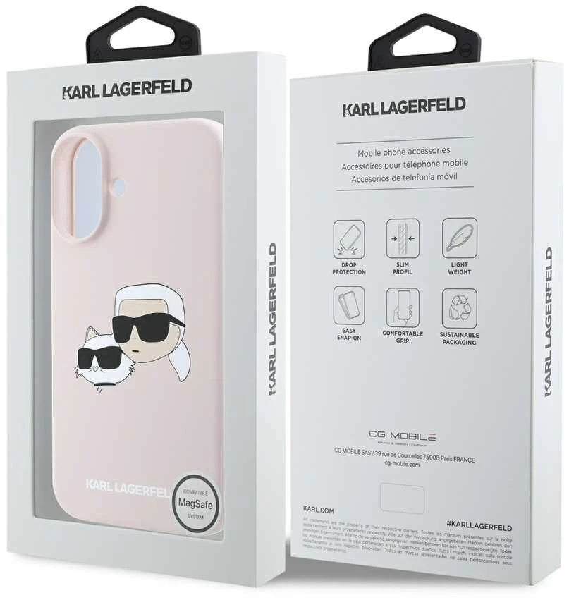 Karl Lagerfeld KLHMP16SSKCHPPLP Apple iPhone 16 6.1″ rožinės spalvos kietas dėklas Silicone Double Heads Print MagSa