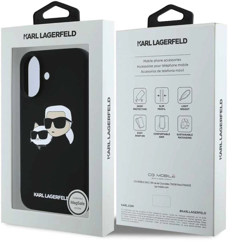 Karl Lagerfeld KLHMP16MSKCHPPLK Apple iPhone 16 Plus 6.7″ juodos spalvos kietas dėklas Silicone Double Heads Print