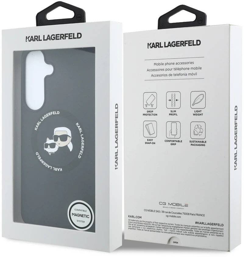 Karl Lagerfeld Liquid Silicone Double Heads magnetinis dėklas, skirtas Samsung Galaxy S26 FE, juodas