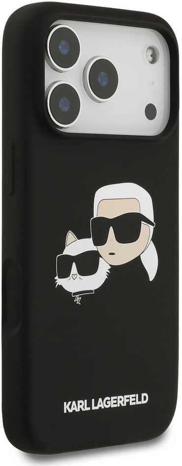 Karl Lagerfeld Liquid Silicone Double Heads MagSafe dėklas skirtas Apple iPhone 17 Pro juodos spalvos