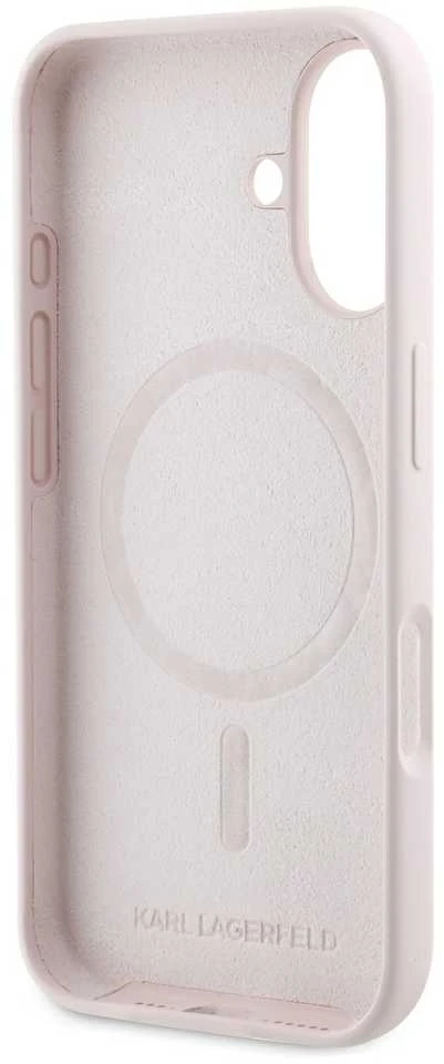Karl Lagerfeld KLHMP16SSKCHPPLP Apple iPhone 16 6.1″ rožinės spalvos kietas dėklas Silicone Double Heads Print MagSa