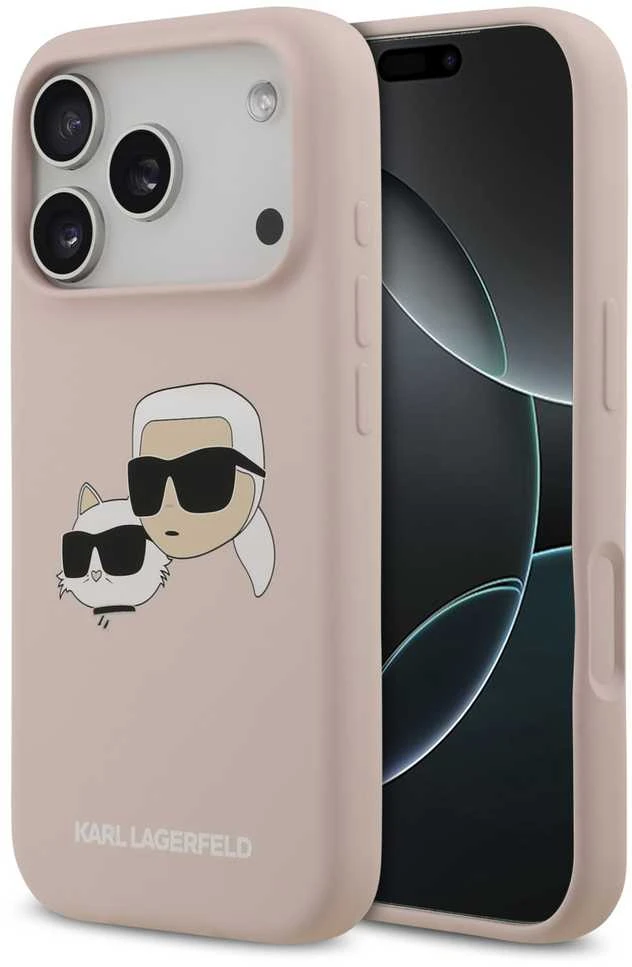 Karl Lagerfeld Liquid Silicone Double Heads MagSafe dėklas skirtas Apple iPhone 17 Pro rožinės spalvos