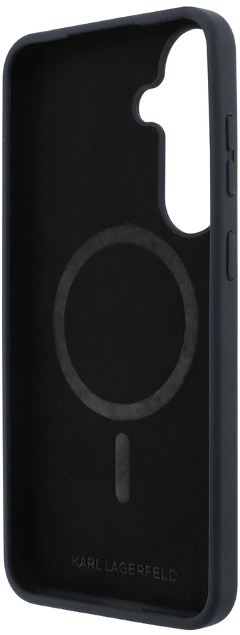 Karl Lagerfeld Liquid Silicone Double Heads magnetinis dėklas, skirtas Samsung Galaxy S26 FE, juodas