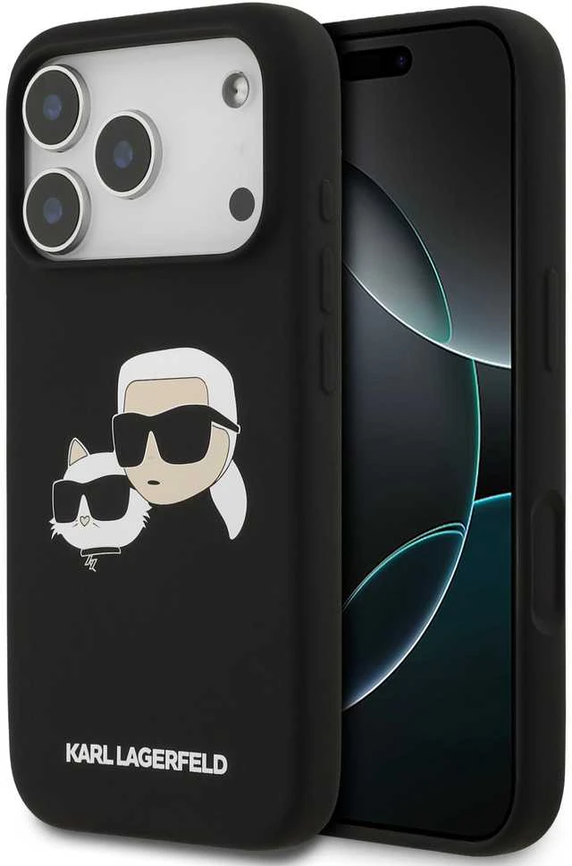 Karl Lagerfeld Liquid Silicone Double Heads MagSafe dėklas skirtas Apple iPhone 17 Pro juodos spalvos