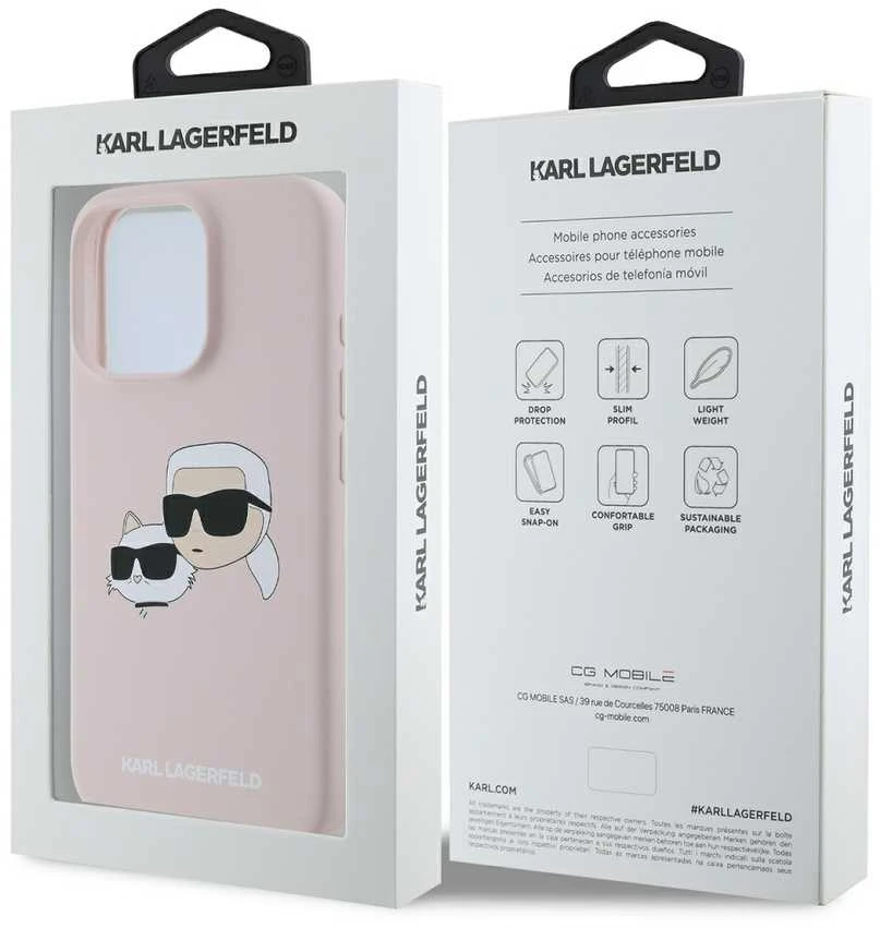 Karl Lagerfeld KLHMP16XSKCHPPLP Apple iPhone 16 Pro Max 6.9″ rožinės spalvos kietas dėklas Silicone Double Heads Pri
