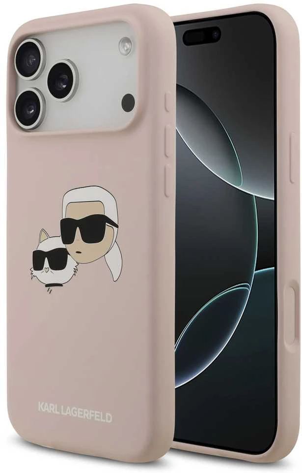 Karl Lagerfeld Liquid Silicone Double Heads MagSafe dėklas skirtas Apple iPhone 17 Pro Max rožinės spalvos