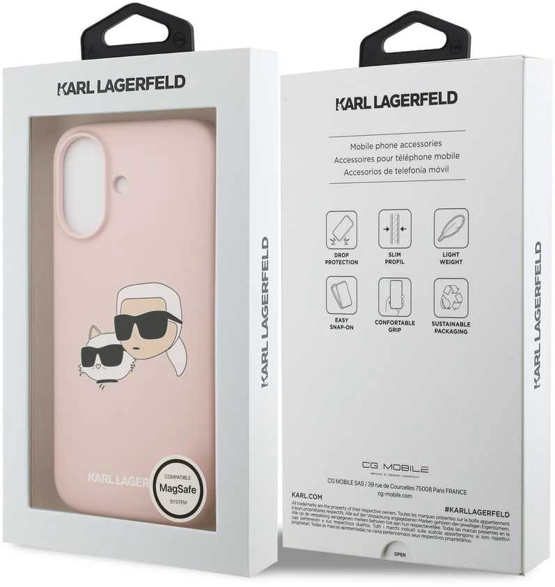 Karl Lagerfeld Liquid Silicone Double Heads MagSafe dėklas skirtas Apple iPhone 17 rožinės spalvos
