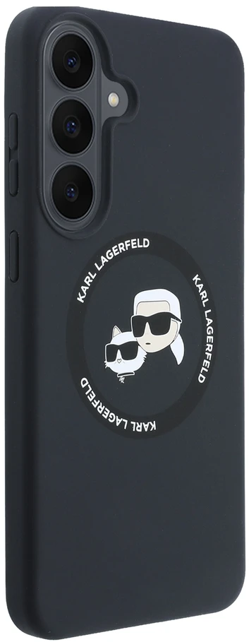 Karl Lagerfeld Liquid Silicone Double Heads magnetinis dėklas, skirtas Samsung Galaxy S26 FE, juodas