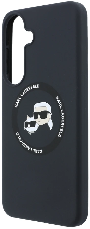 Karl Lagerfeld Liquid Silicone Double Heads magnetinis dėklas, skirtas Samsung Galaxy S26 FE, juodas