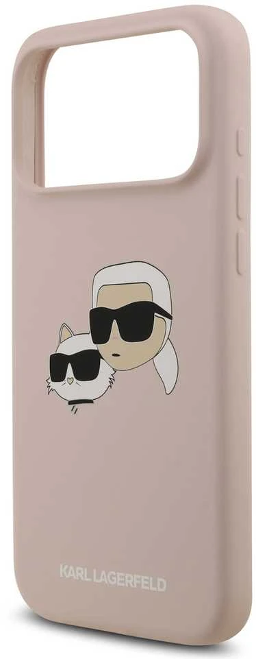 Karl Lagerfeld Liquid Silicone Double Heads MagSafe dėklas skirtas Apple iPhone 17 Pro Max rožinės spalvos