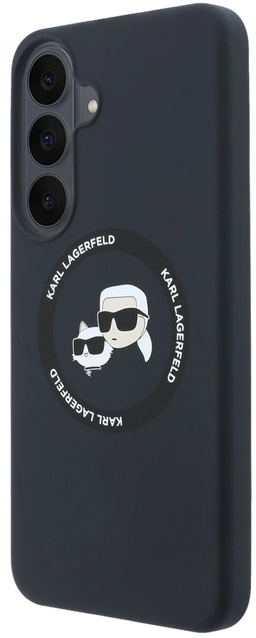 Karl Lagerfeld Liquid Silicone Double Heads magnetinis dėklas, skirtas Samsung Galaxy S26 FE, juodas