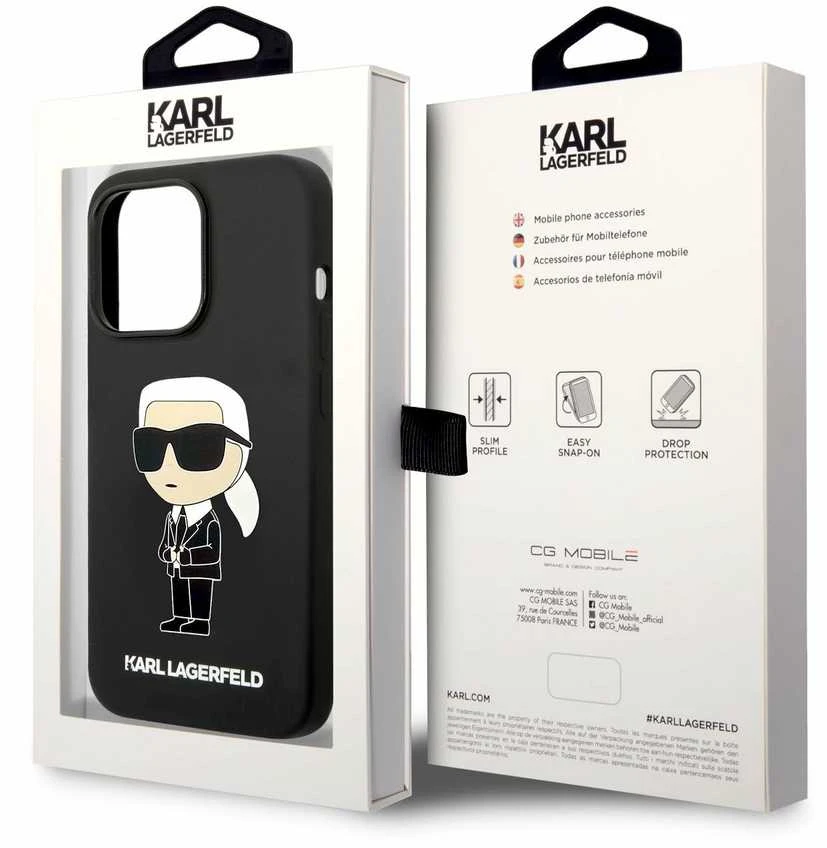 Karl Lagerfeld KLHCP14LSNIKBCK iPhone 14 Pro 6,1″ kietas dėklas juodos spalvos Silicone Ikonik