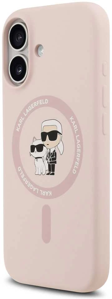 Dėklas Karl Lagerfeld Silicone Karl&Choupette Ring MagSafe skirtas Apple iPhone 17 rožinės spalvos
