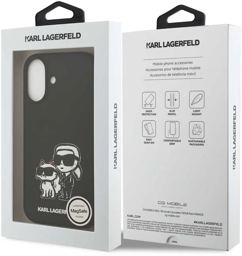 Karl Lagerfeld Liquid Silicone K&CH Sketch MagSafe dėklas skirtas Apple iPhone 17 juodos spalvos