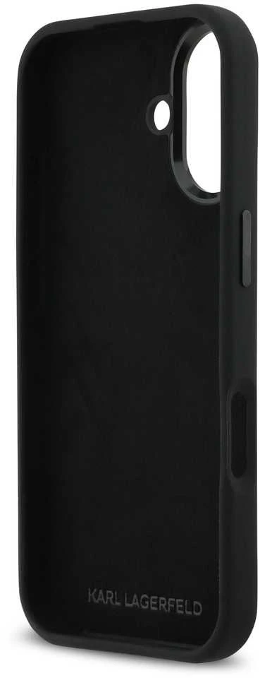 Karl Lagerfeld Liquid Silicone Metal Ikonik dėklas skirtas Apple iPhone 17 juodos spalvos