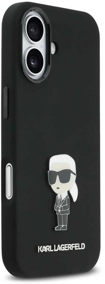 Karl Lagerfeld Liquid Silicone Metal Ikonik dėklas skirtas Apple iPhone 17 juodos spalvos