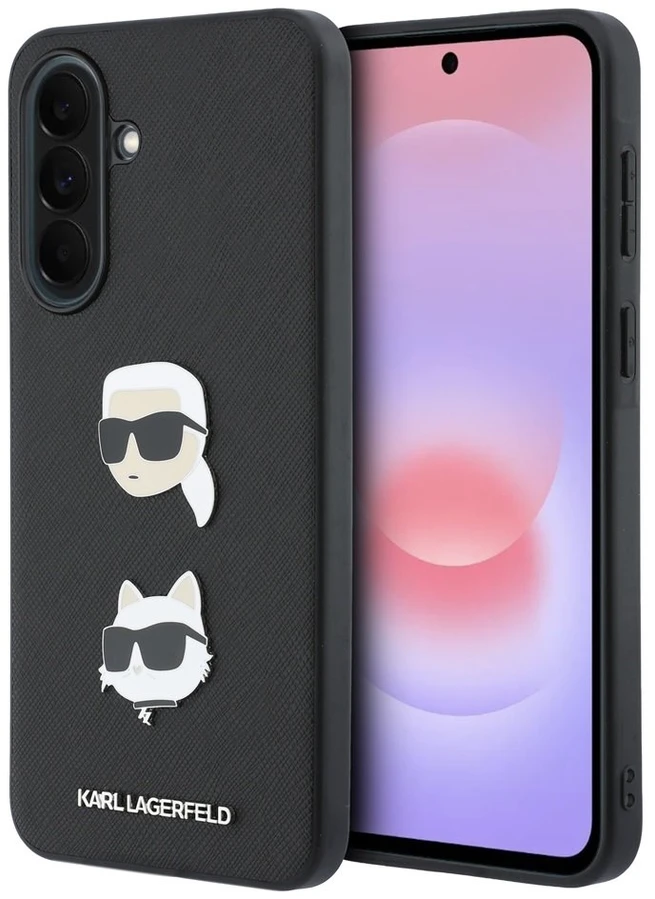 Karl Lagerfeld Liquid Silicone Metal Karl and Choupette dėklas skirtas Samsung Galaxy A37 juodos spalvos
