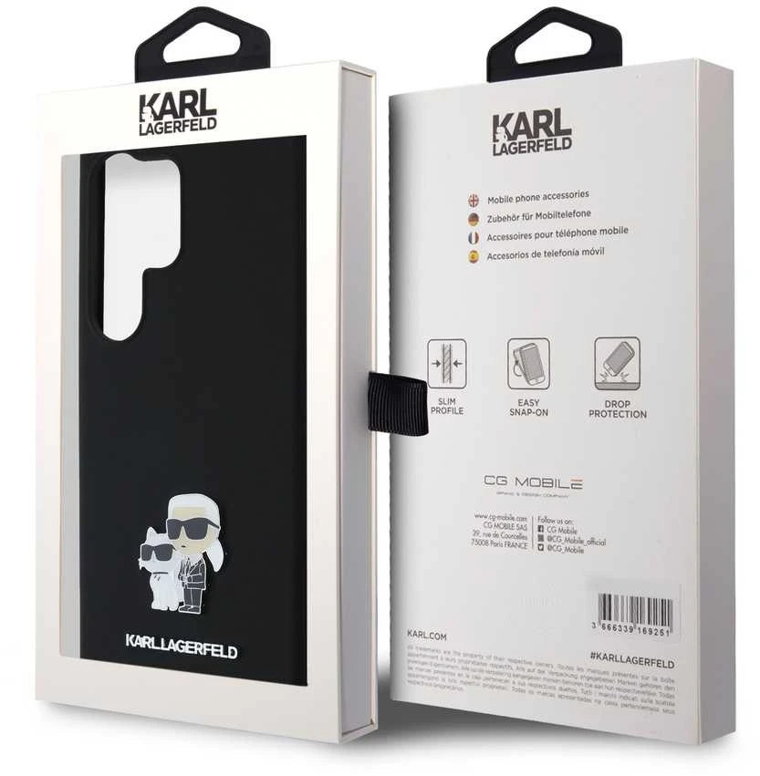 Samsung Galaxy S24 Ultra Karl Lagerfeld silikoninis dėklas Karl&Choupette Metal Pin (KLHCS24LSMHKCNPK) juodos spalvos