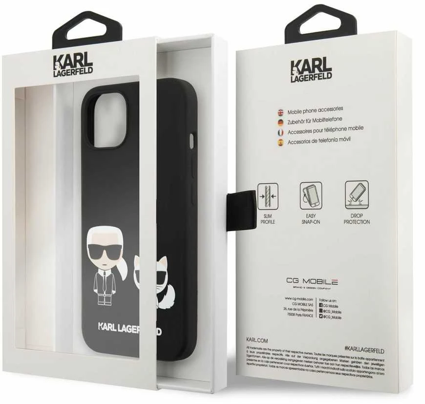 Apple iPhone 14 Plus Karl Lagerfeld dėklas Liquid silikoninis Karl & Choupette Magsafe (KLHMP14MSSKCK) juodos spalvos