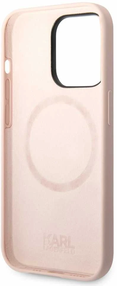 Dėklas Karl Lagerfeld KLHMP14XSLKHLP IPHONE 14 PRO MAX 6.7 "HARDCASE LIGHT Rožinis/LIGHT Rožinis SILICONE KARL`S HEAD MAGSAFE