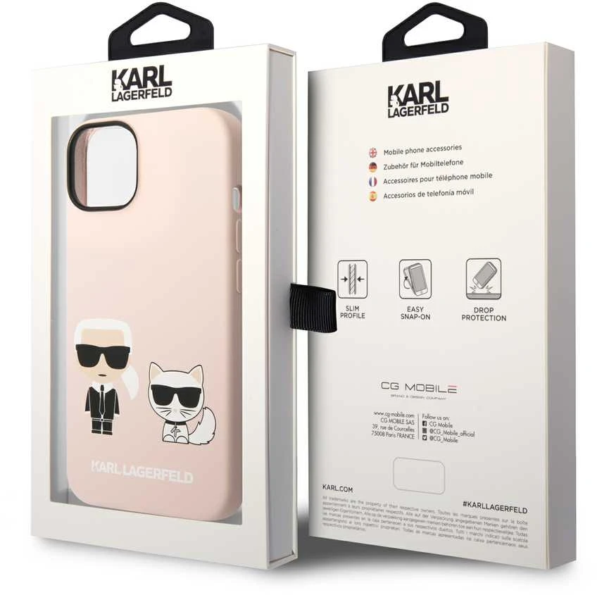 Apple iPhone 14 Plus Karl Lagerfeld dėklas silikoninis Karl & Choupette Magsafe (KLHMP14MSSKCI) rožinės spalvos