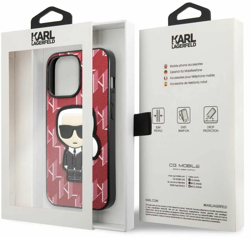 Karl Lagerfeld KLHCP13LPMNIKPI Apple iPhone 13 Pro / 13 6,1″ kietas dėklas red Monogram Ikonik Patch