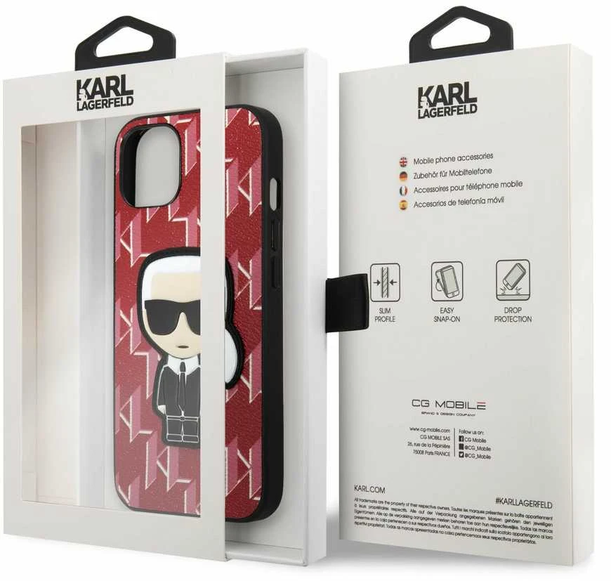 Karl Lagerfeld KLHCP13SPMNIKPI Apple iPhone 13 mini 5,4″ kietas dėklas red Monogram Ikonik Patch