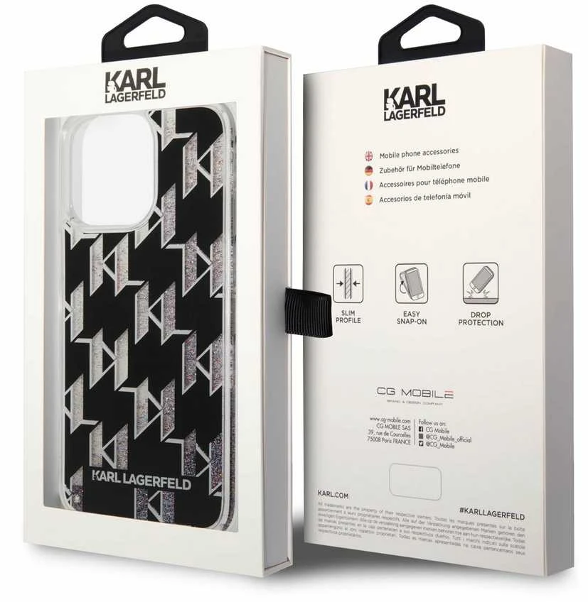 Karl Lagerfeld KLHCP14XLMNMK Apple iPhone 14 Pro Max 6,7″ kietas dėklas juodos spalvos Liquid Glitter Monogram