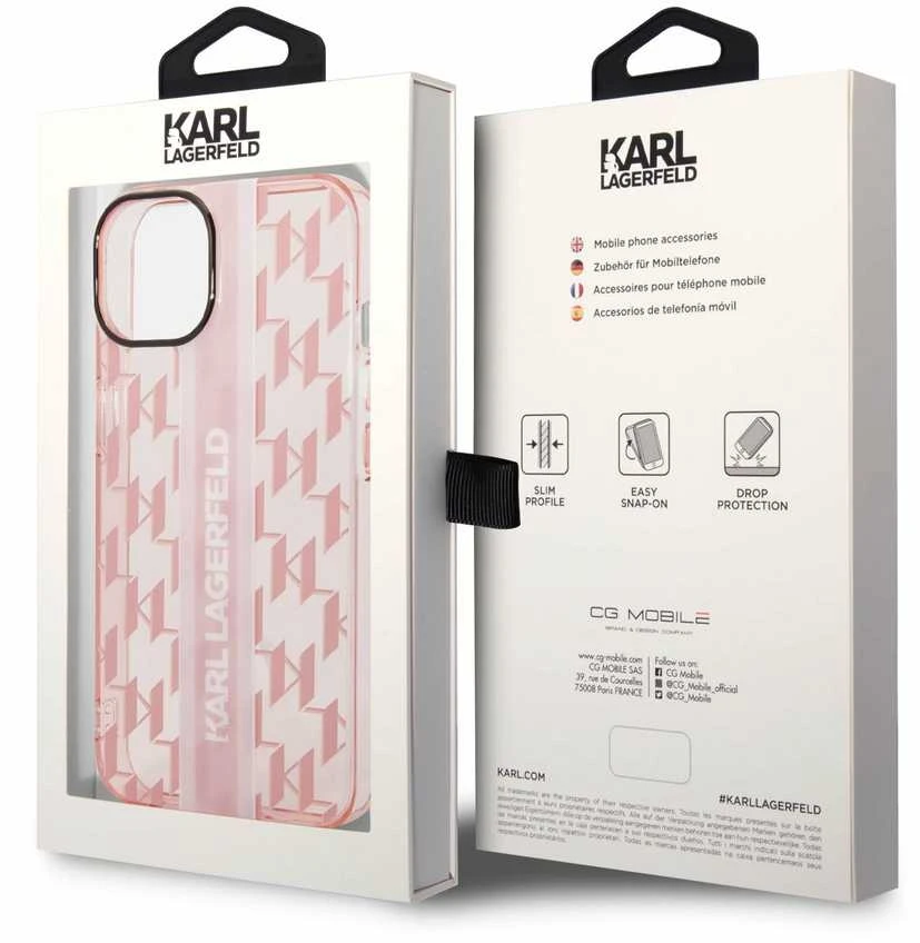 Dėklas Karl Lagerfeld KLHCP14MHKLSPCP IPHONE 14 PLUS / 15 PLUS 6.7 "HARDCASE Rožinis / Rožinis MONO VERTICAL STRIPE