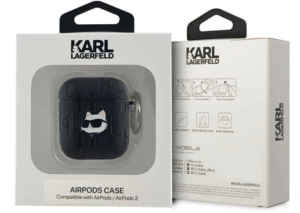 Karl Lagerfeld KLA2PGCHPK AirPods 1/2 dėklas juodos spalvos Monogram Choupette Head