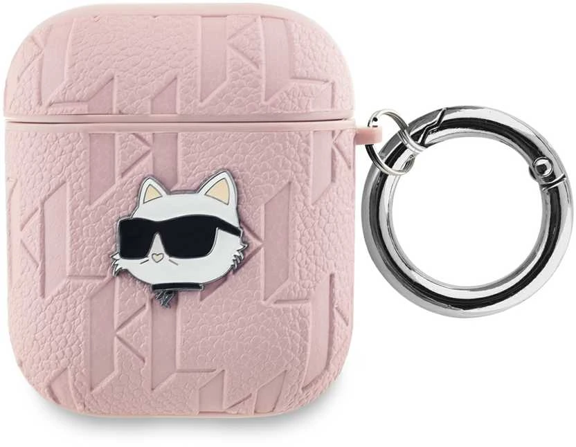 Karl Lagerfeld KLA2PGCHPP AirPods 1/2 dėklas rožinės spalvos Monogram Choupette Head
