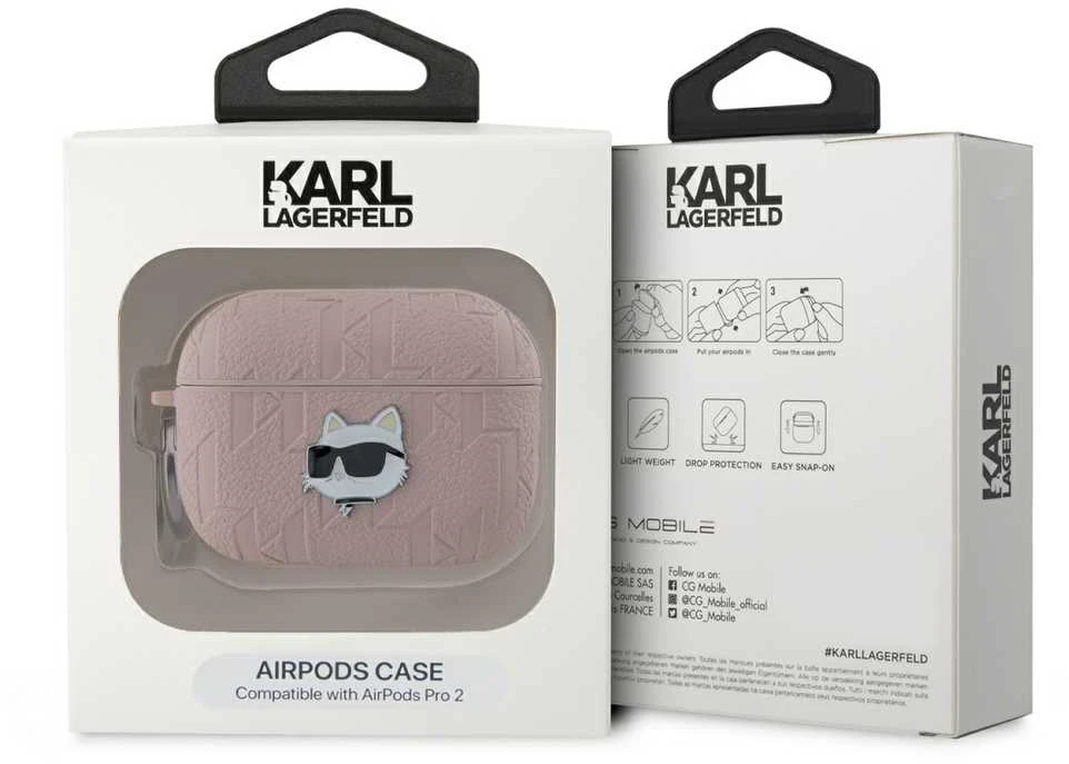 Karl Lagerfeld KLAP2PGCHPP AirPods Pro2 (2022/2023) dėklas rožinės spalvos Monogram Choupette Head