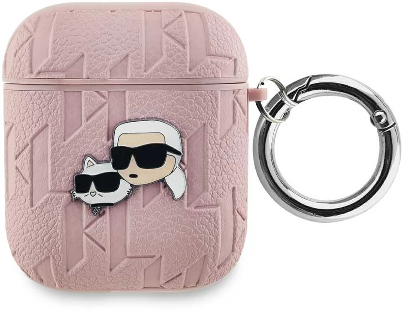 Apple AirPods Karl Lagerfeld Cover Monogram Karl & Choupette Head ausinių dėklas rožinės spalvos