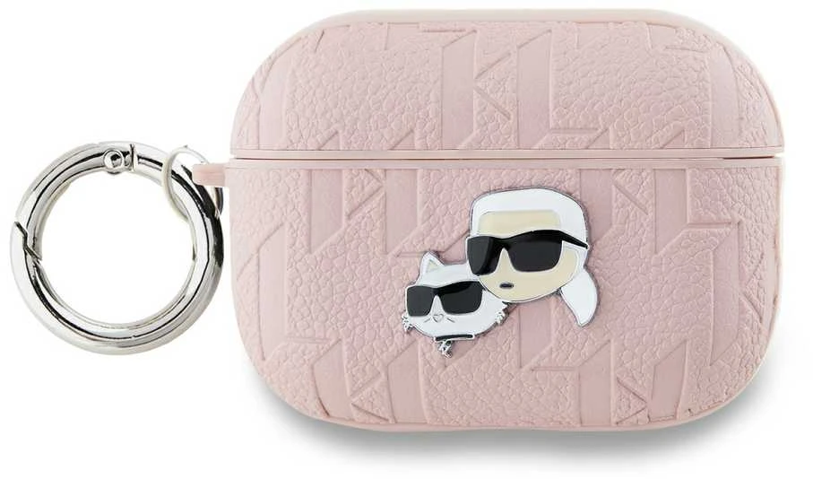 Apple AirPods Pro 2 Karl Lagerfeld Cover Monogram Karl & Choupette Head ausinių dėklas rožinės spalvos