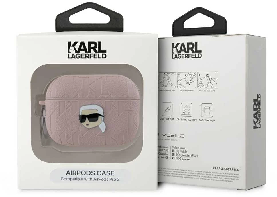 Karl Lagerfeld KLAP2PGKIPP AirPods Pro 2 (2022/2023) dėklas rožinės spalvos Monogram Karl Head