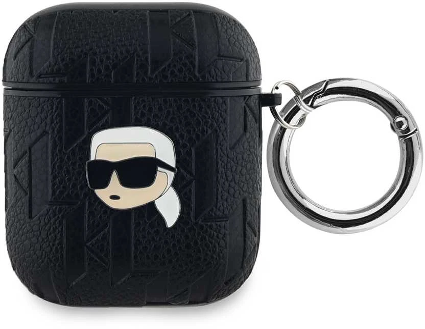 Apple AirPods Karl Lagerfeld Cover Monogram Karl Head ausinių dėklas juodos spalvos