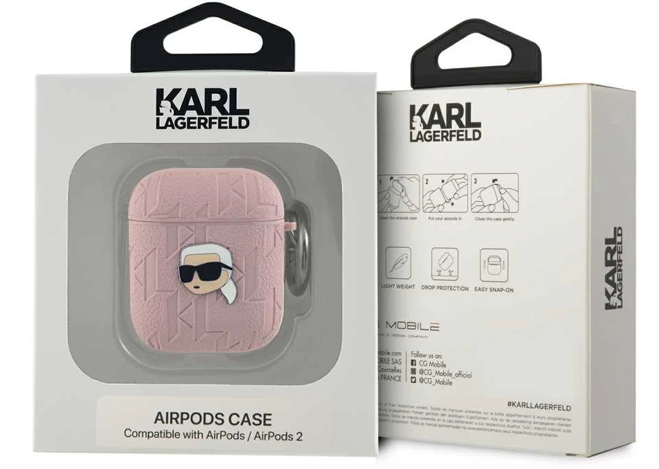 Apple AirPods Karl Lagerfeld Cover Monogram Karl Head ausinių dėklas rožinės spalvos