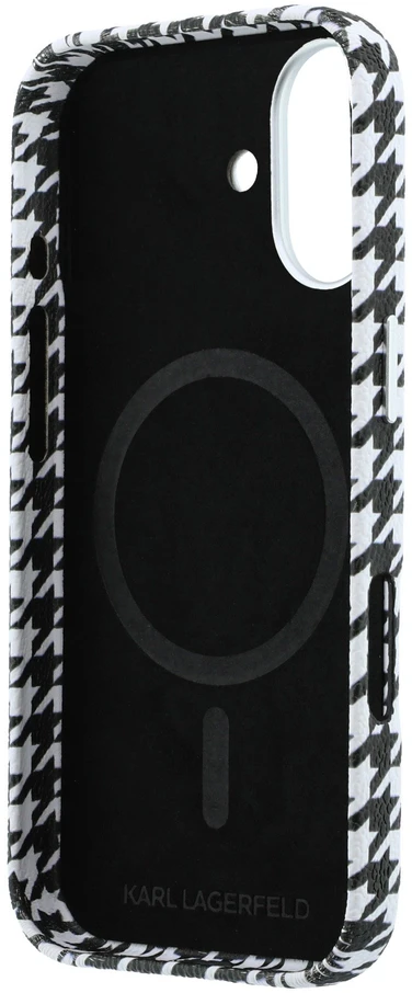 Karl Lagerfeld PU Houndstooth Resin Plate MagSafe dėklas skirtas Apple iPhone 17 juodos spalvos