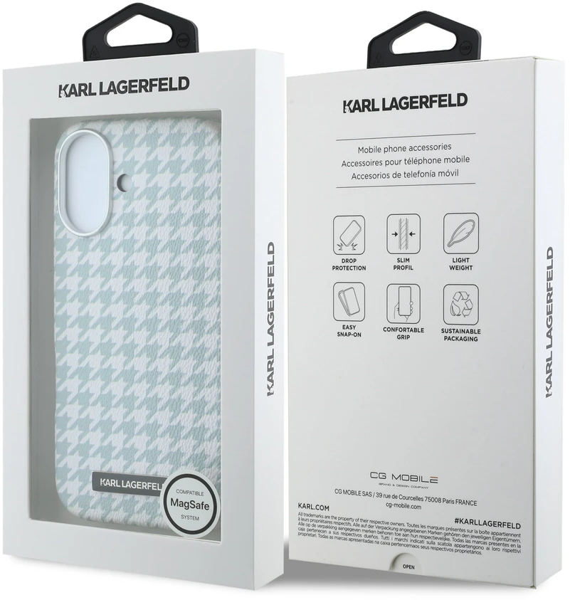 Karl Lagerfeld PU Houndstooth dervos plokštelės MagSafe dėklas, skirtas iPhone 17, Mėlyna