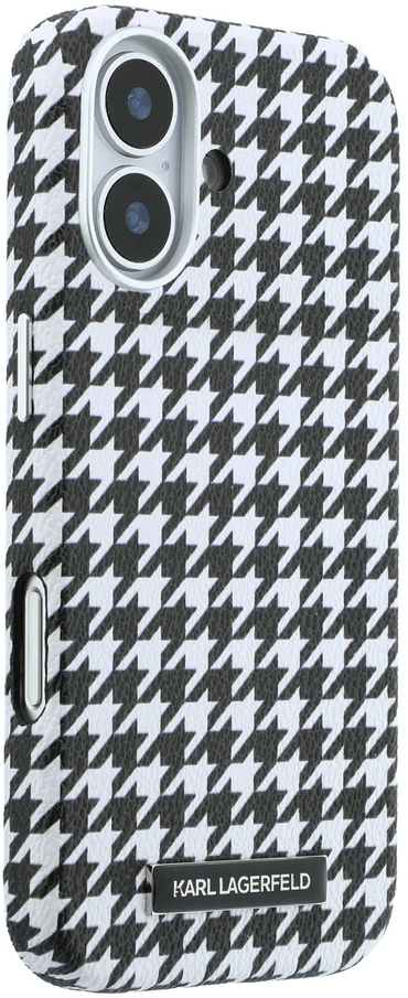 Karl Lagerfeld PU Houndstooth Resin Plate MagSafe dėklas skirtas Apple iPhone 17 juodos spalvos