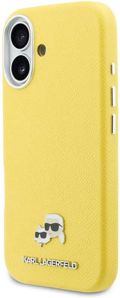 Karl Lagerfeld PU Karl and Choupette Heads Pins MagSafe dėklas skirtas Apple iPhone 17 Geltona