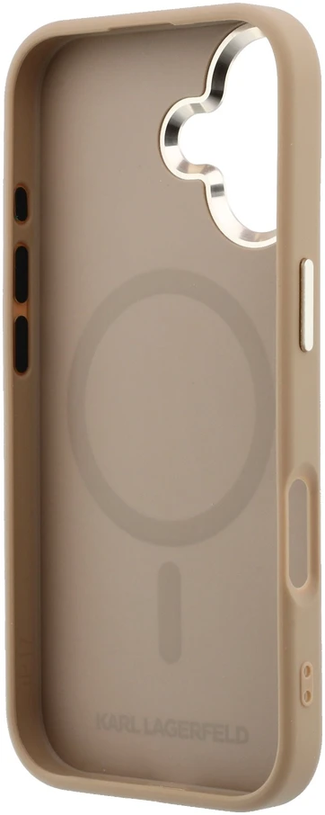 Karl Lagerfeld PU Perforated Gold Dots MagSafe dėklas skirtas iPhone 17 rusvai gelsvas