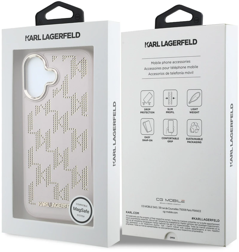 Karl Lagerfeld PU Perforated Monogram MagSafe dėklas skirtas Apple iPhone 17 rožinės spalvos