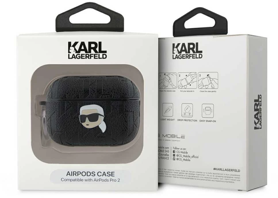 Karl Lagerfeld KLAP2PGKIPK AirPods Pr o2 (2022/2023) dėklas juodos spalvos Monogram Karl Head