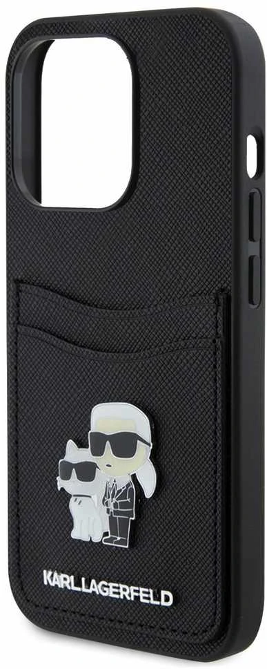 Karl Lagerfeld KLHCP15LSAPKCNPK Apple iPhone 15 Pro 6.1" juodos spalvos kietas dėklas Saffiano Cardslot Karl&Choup