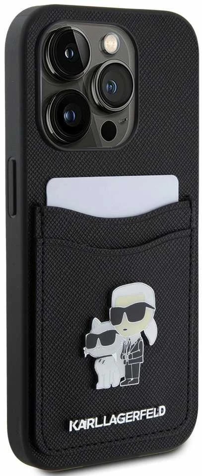 Karl Lagerfeld KLHCP15LSAPKCNPK Apple iPhone 15 Pro 6.1" juodos spalvos kietas dėklas Saffiano Cardslot Karl&Choup