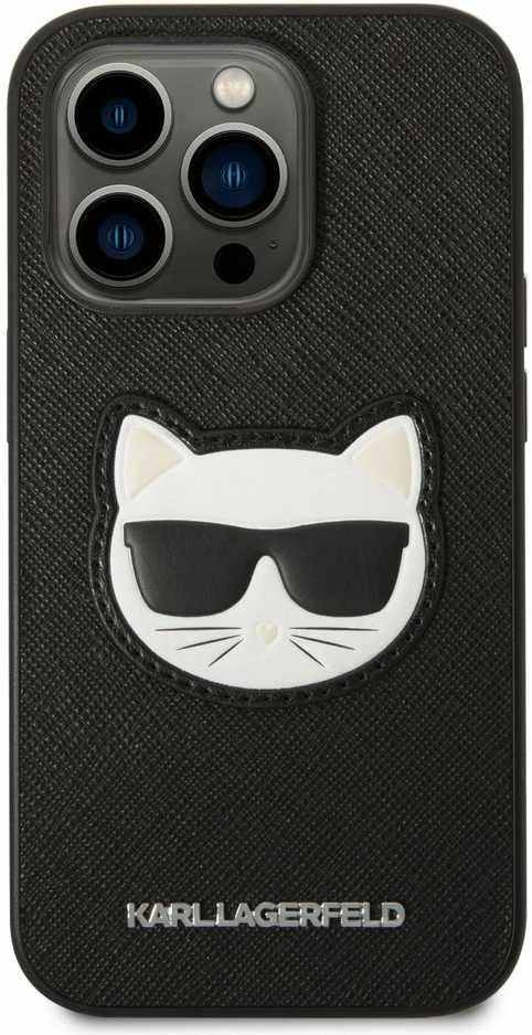 Karl Lagerfeld KLHCP14LSAPCHK Apple iPhone 14 Pro 6,1″ kietas dėklas juodos spalvos Saffiano Choupette Head Patch